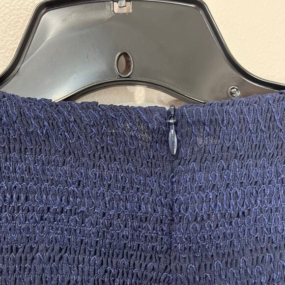 See By Chloe Dark Navy Peasant Top Sheer Sleeves Smocked Bodice Boho Sz 4 - Picture 6 of 13